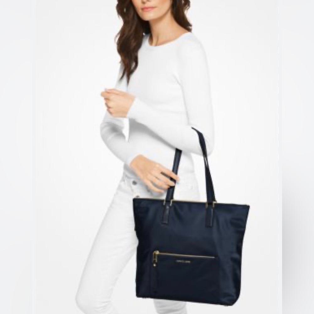 Michael Kors Ariana Large Nylon and Leather Tote navy blue